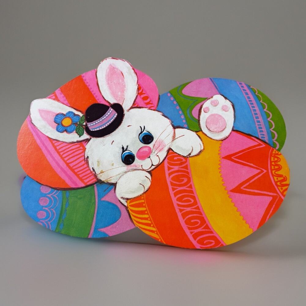 Vintage Holiday Wall Decorations Easter Bunny Rabbit Die Cut Epherema Paper 80's